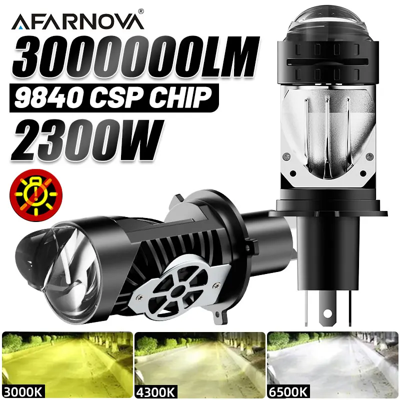 

2300W H4 LED Projector Car Bulb Lens Wireless Plug&Play Canbus 3000K 4300K 6000K Auto Motorcycle Car Headlight Lens with Fan 12V