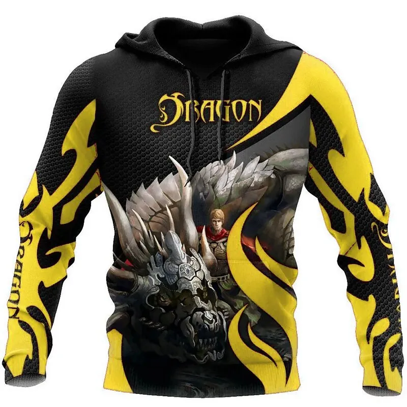 Dragon Pattern Printing Men's Clothing Autumn Winter Loose Hoodie Comfortable Trending Products Hooded Sweatshirt Hoodie Clothes