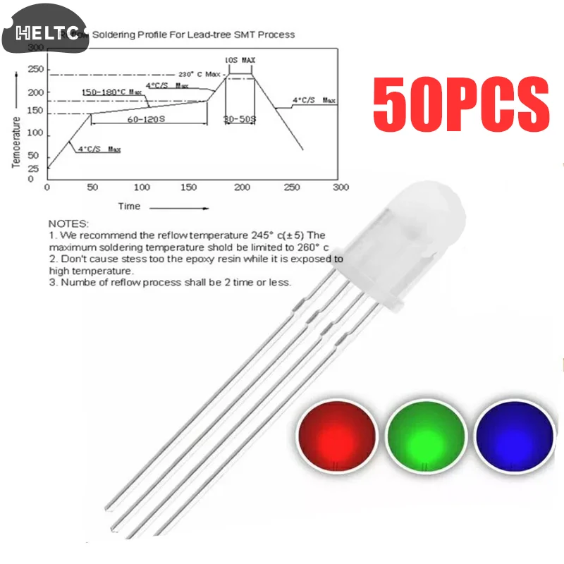 

50PCS 5mm Full-color LED RGB Red/Green/Blue Common Cathode/Anode Four Feet Transparent Highlight Color Light 5mm Diode Colorful