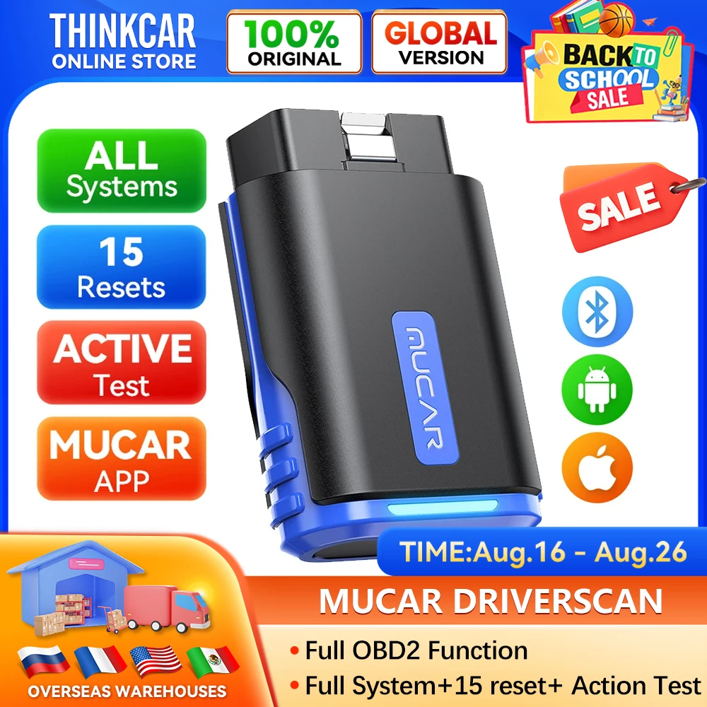 MUCAR Driverscan Automotive Diagnostic Tools Obd 2 Scanner 15 Resets Bi-Directional Scan Tool  All Cars Full System Code Reader