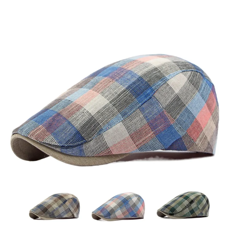 

2024 New Classic Checked Beret Men's And Women's Korean Fashion Casual Sun Hat British Retro Advance Hats