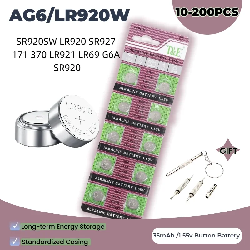 top1.55V AG6 LR920 171 371 370 LR69 LR921 G6A SR920 Button Batteries For Watch Toys Remote SR920SW AG 6 Cell Coin Alkaline Batte