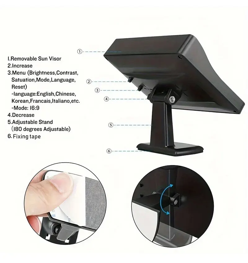 4,3-Zoll AHD/HD Auto-Monitor für Rückfahrkamera, HD Digitaler Farb-LCD-Bildschirm mit Einfacher Installation – Detail 9