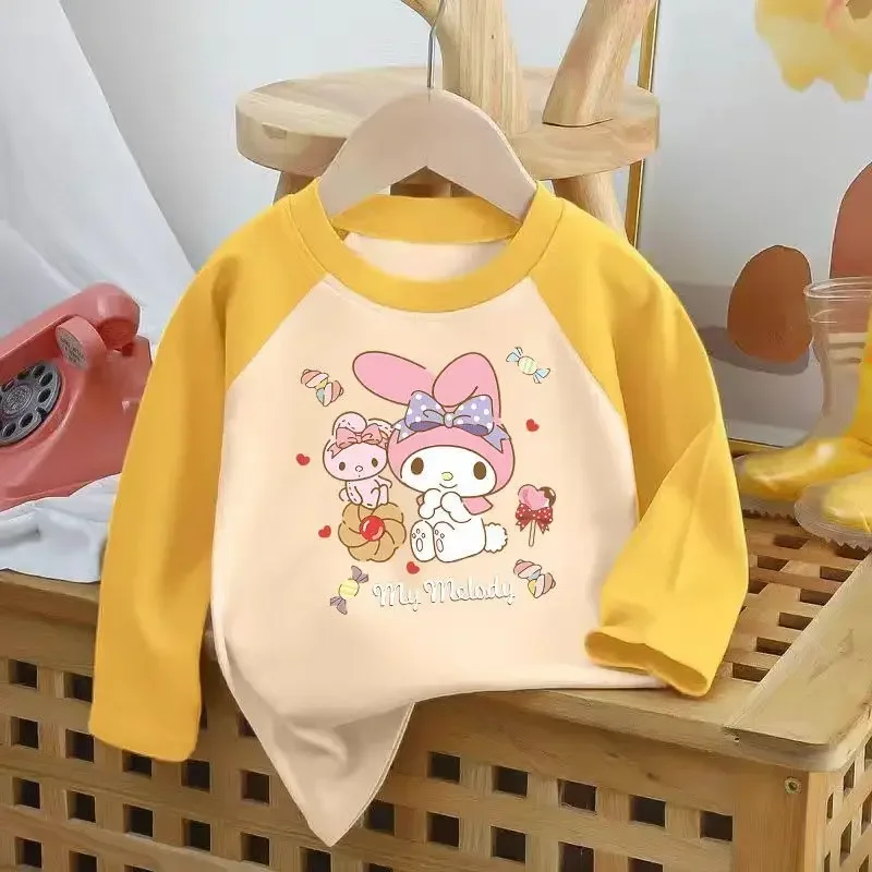 

Autumn Winter My Melody Ins Anime Kawaii MINISO Fashion Children Long Sleeve Hooded Cute Cartoon T Shirt Clothing Gifts for Kids