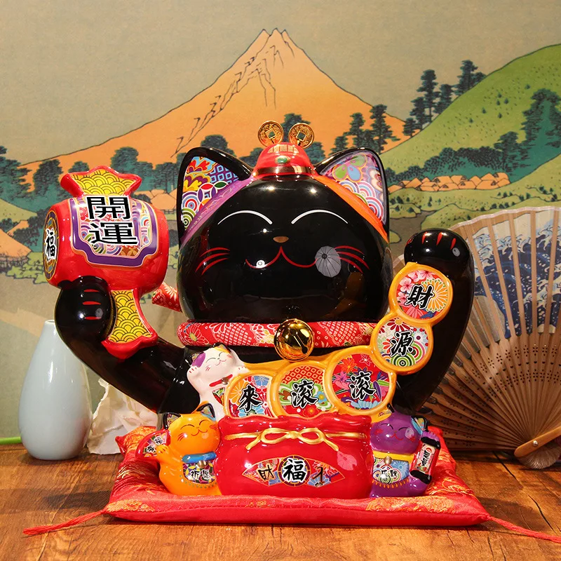 Black Lucky Cat Japanese Decorative Ceramic Lucky Cat Desktop Decoration