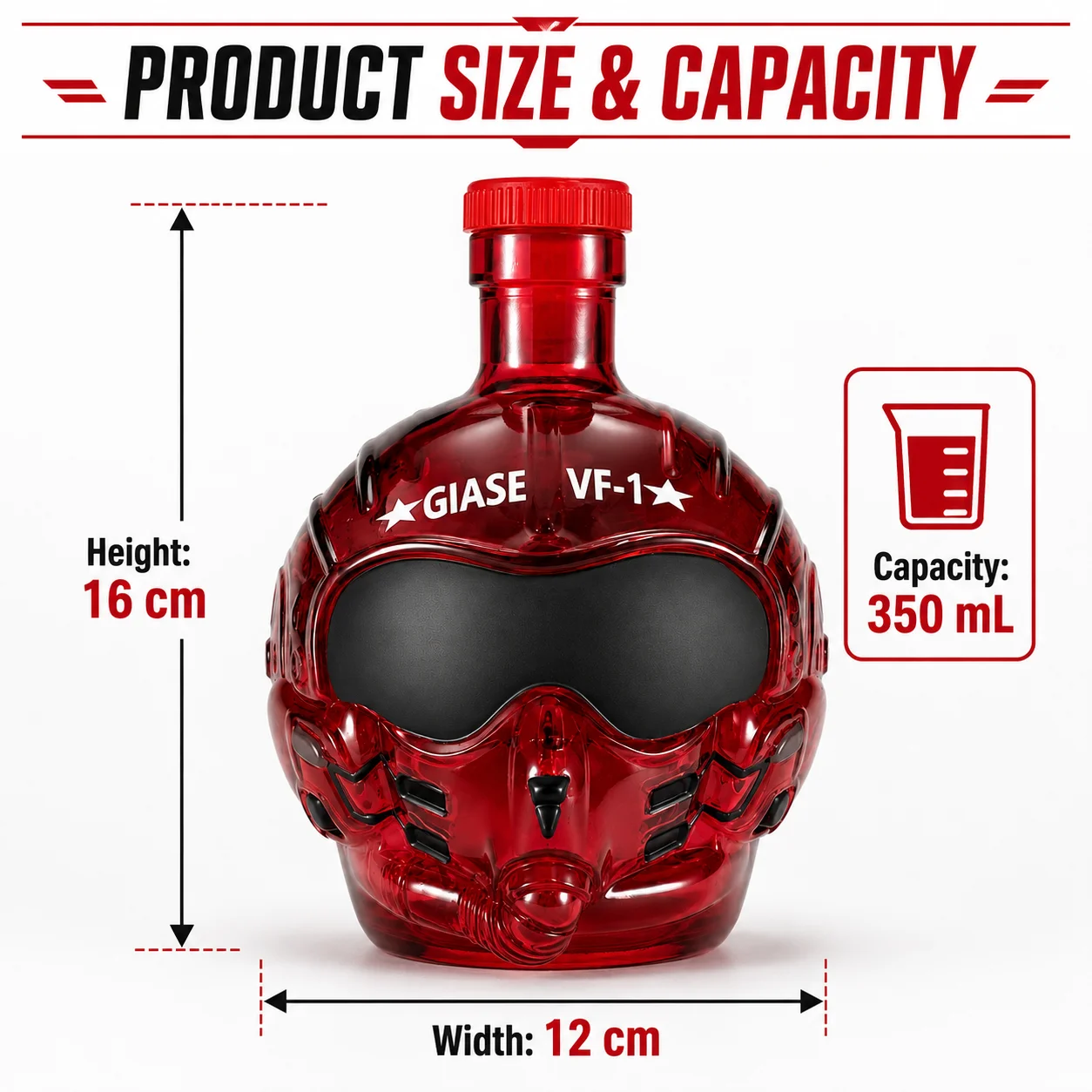 Top Gun Maverick Style Fighter Pilot Whiskey Decanter Creative Red Glass Bottle for Bar Home Display Collection