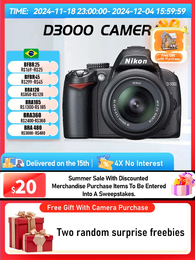 Nikon D3000 D3100 D3200 D3300 3500 APS-C Digital SLR Camera Professional Photographer Photography 24.16MP HD Video Cameras（Used）