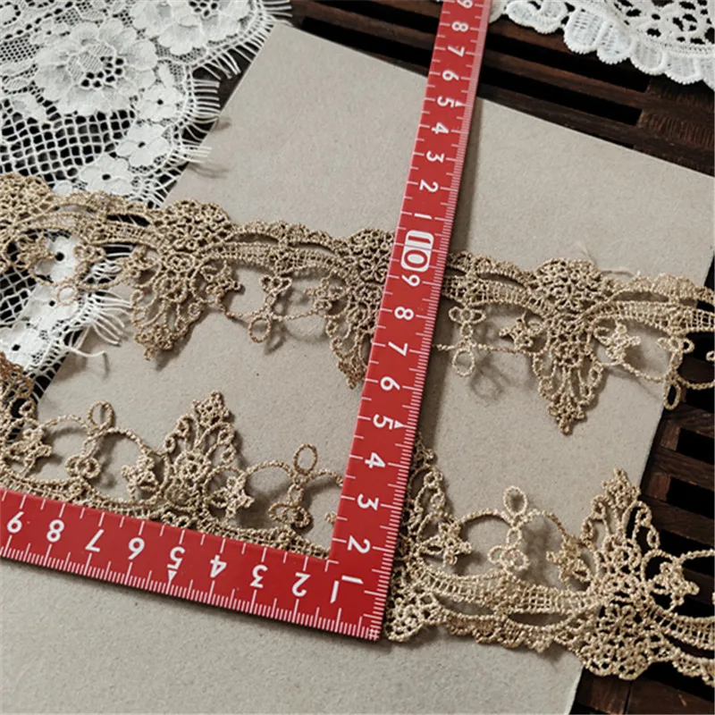 5YARDS/LOT 5CM Wedding Dress Fluorescent Lace Tower-type Gold Thread Embroidery Lace Accessories Trim 20200606SOMELACE