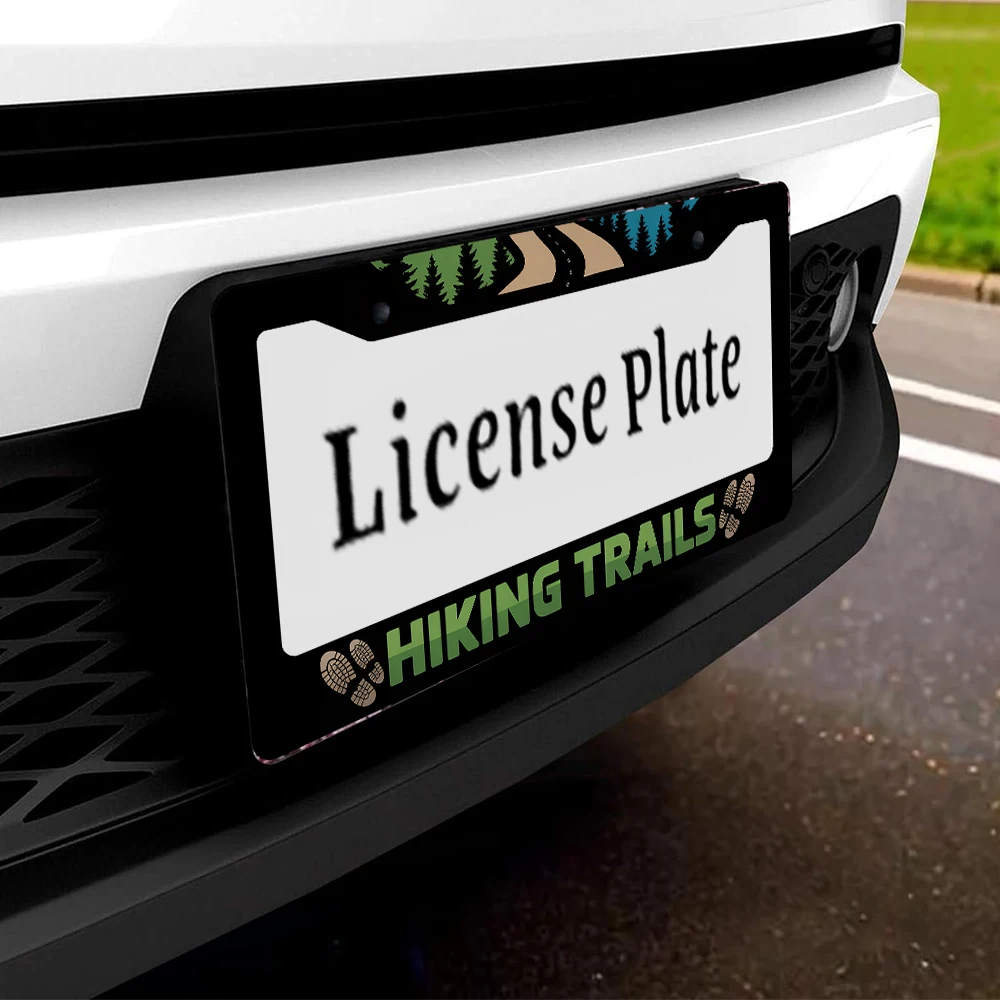 1 قطعة إطار لوحة ترخيص بفتحتين من الألومنيوم الأسود مع نمط مسارات المشي لمسافات طويلة، 6 × 12 بوصة، يتضمن طقم براغي، سيارة مبتكرة قديمة #5