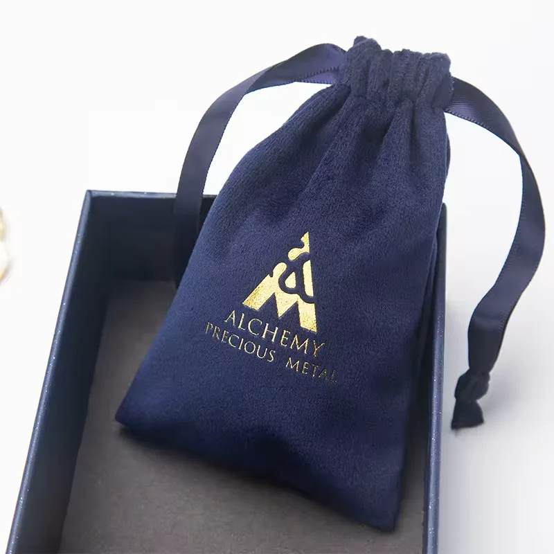 Luxury Super Soft blue Velvet Pouch For Jewelry Customized Drawstring Velvet Dust Gift Cosmetic Packaging Bag