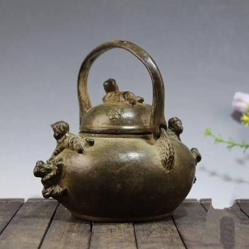 Antique Miscellaneous Antique Bronze Collection Antique Pure Copper Five Sons Ascendance Teapot Tea Pot Ornament Home Decoration