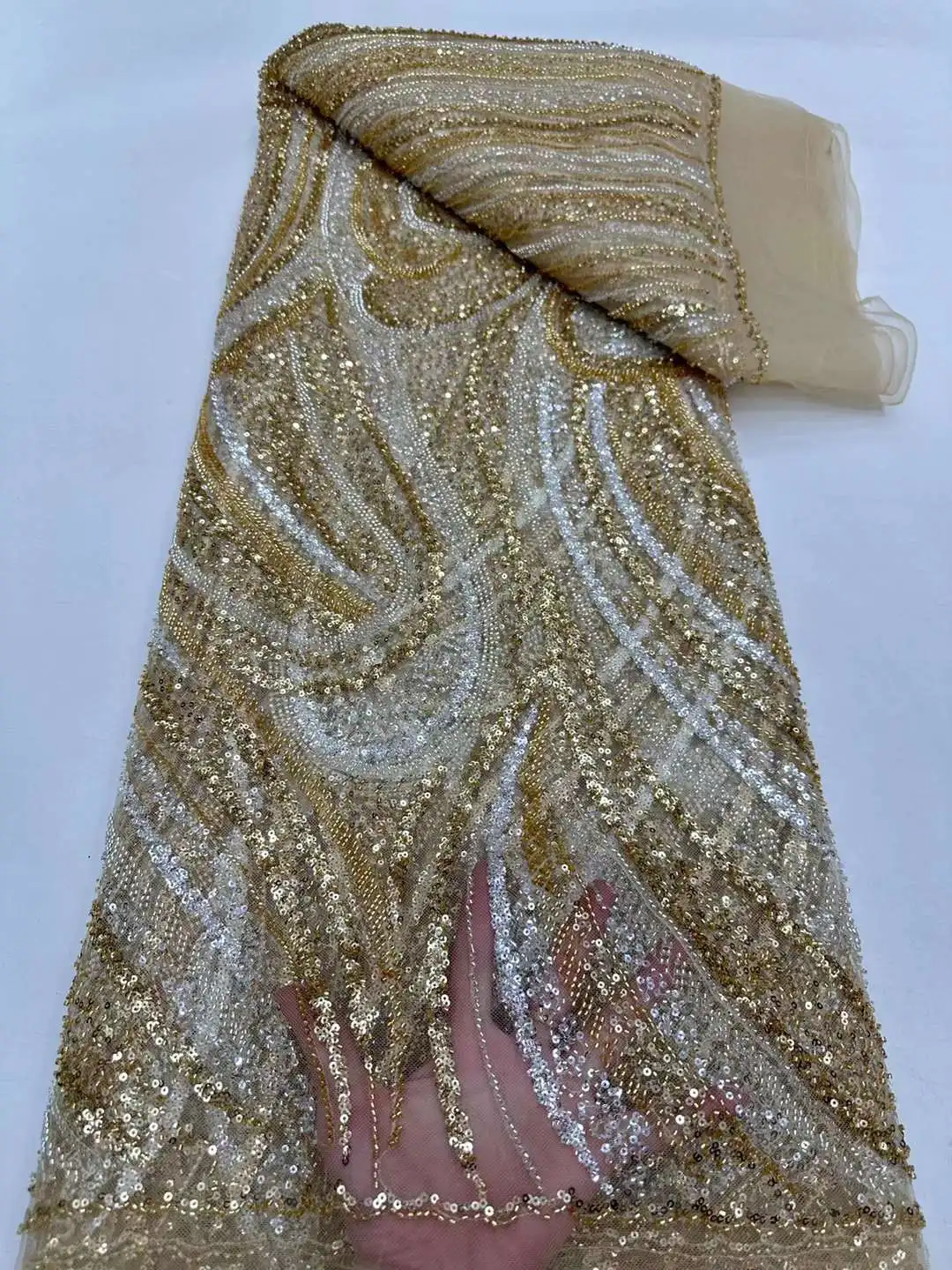 Tecido de renda de tubo frisado macio para vestido de casamento, mais recente e elegante, melhor qualidade, U _ Ge2158, 5 jardas, 2022