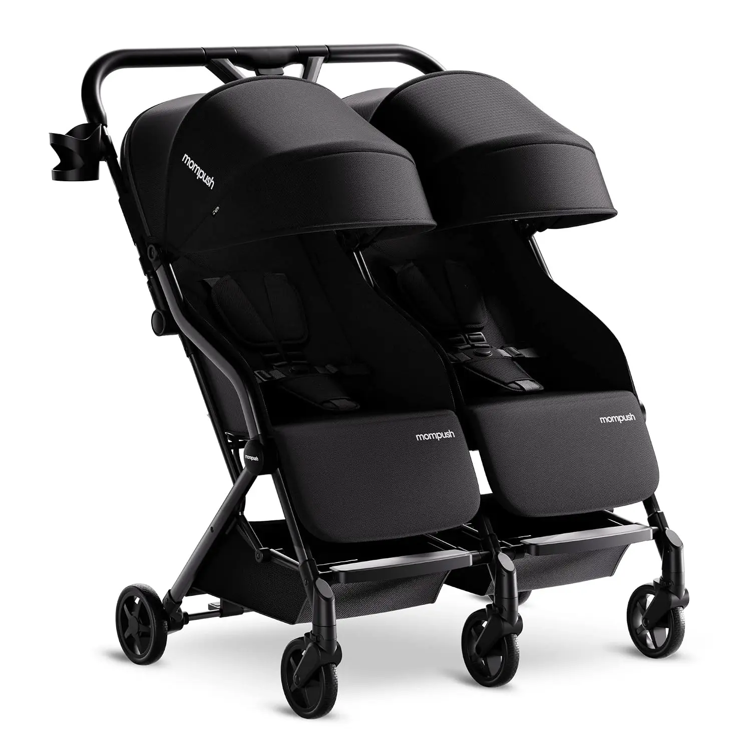 Mompush Lithe Double Stroller, Lightweight Side by Side, Infant & Toddler | 25 lbs design, 30-inch width fits doorways, one-step