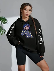 Coraline Movie autunno abbigliamento donna felpa con cappuccio a maniche lunghe Y2k abbigliamento donna abbigliamento Y2k felpa con cappuccio felpe da donna camicia con cappuccio