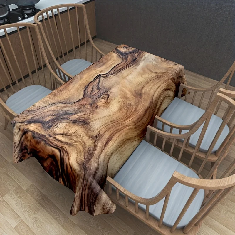 One rectangular tablecloth with vintage wood grain pattern - made of durable polyester fabric