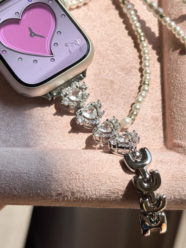 الحب القلب الماس الفرقة ل iWatch الترا 10 9 8 7 6 5 Se 4 المعادن امرأة حزام ل أبل ساعة 38 مللي متر 40 مللي متر 41 مللي متر 42 مللي متر 45 مللي متر 46 مللي متر 49 مللي متر