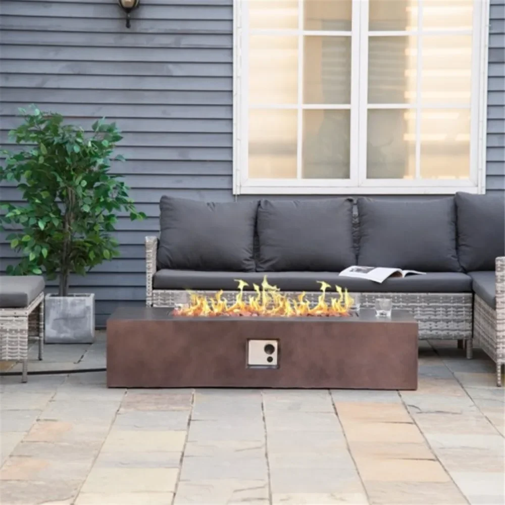 

Fire Pit Table A propane-powered fire pit with a rectangular stone look Lava rocks to preserve warmth and add ambiance FireTable