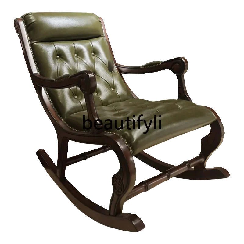 

American solid wood lazy rocking chair home leisure recliner European living room bedroom balcony single sofa