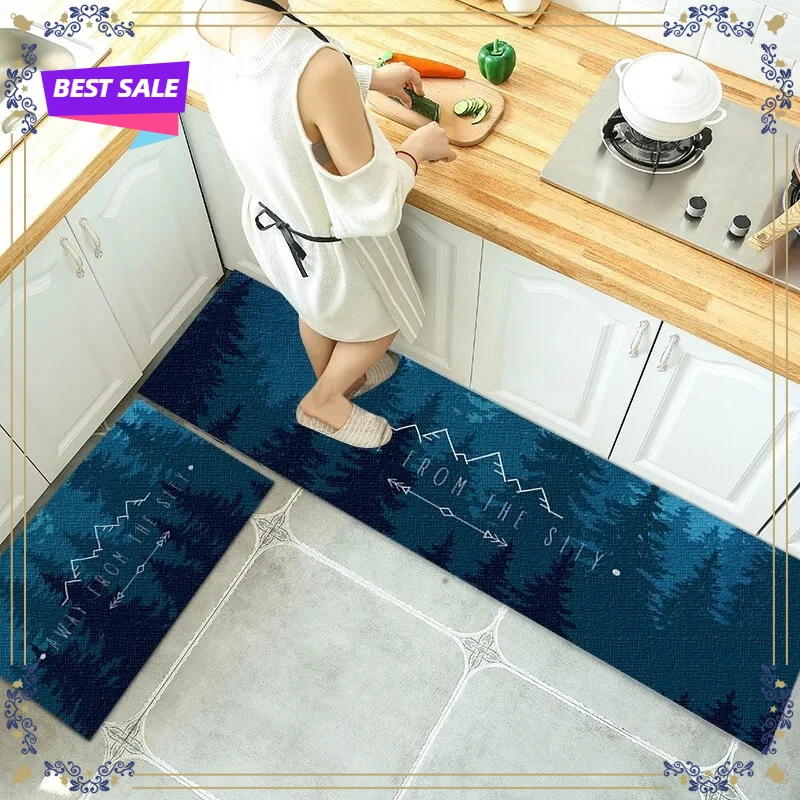 Kitchen Floor Mat Carpet Rug with Clover Pattern and Dandelion Design Non Slip Washable Runner Rug for Kitchen Home Decoration