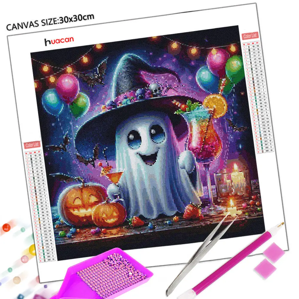 Huacan 5D DIY Diamond Painting Kits Halloween Mystical Cute Soul Diamond Mosaic Complete Kit Craft Kit