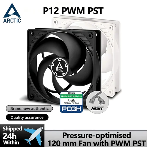 ARCTIC P12 PWM PST Ventilador con caja de 120 mm con tecnología de compartir PWM (PST), motor silencioso y optimizado a presión, velocidad del ventilador: 200-1800 RPM