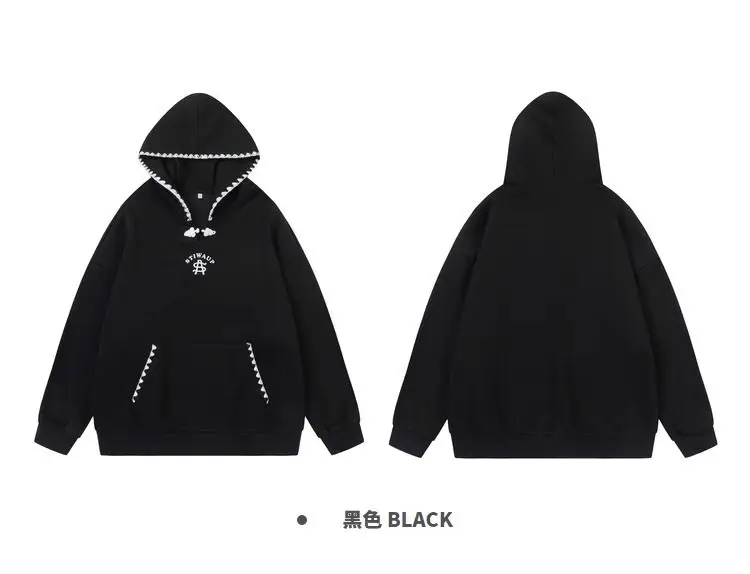 New design sense of Chinese plate buckle hooded sweatshirt autumn  pounds fat mm loose design sense of lace hoodie y2k ins emo