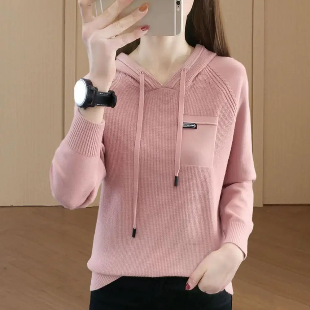 المرأة خريف ربيع هوديي محبوك الرباط كم طويل حجم كبير مقنعين مطاطا فضفاض لينة معطف شتاء سيدة الشتاء بلوزة #2