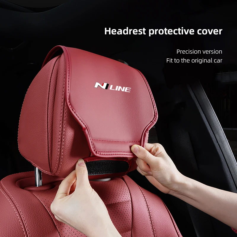 

2Pcs Car Headrest Protective Cover Storage Bag Leather Pillowcase For Hyundai N LINE Tucson Accent IX35 I40 Sonata IX20 Genesis