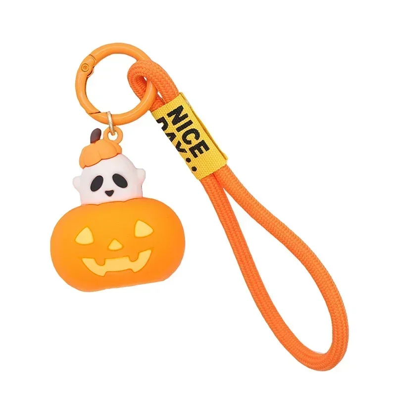 New 1pcs Halloween Pumpkin Lamp Keychain for Men and Women, Cartoon Skull Model, Car Bag Pendant, Keyholder Accessories, Kawaii