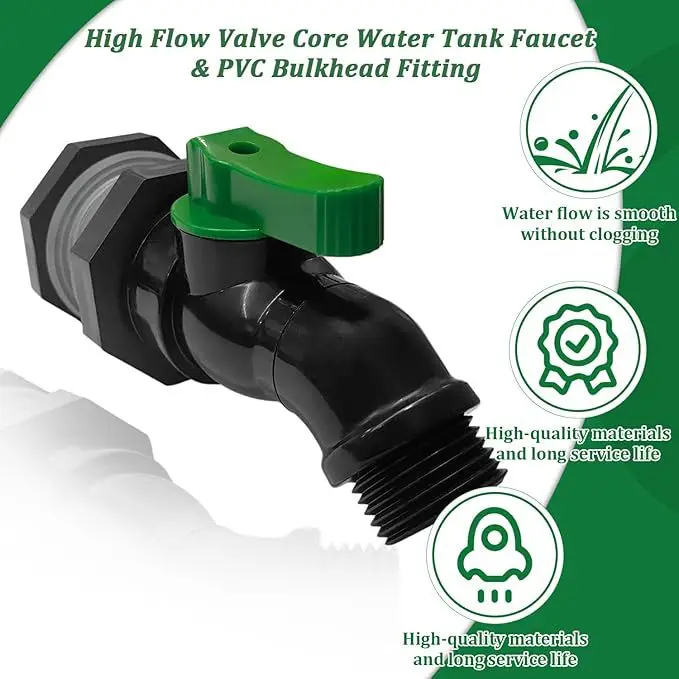 Plastic Bucket Faucet Rainwater Drum Container Lower Nozzle American Standard 3/4GHT Garden Hose Threaded Partition
