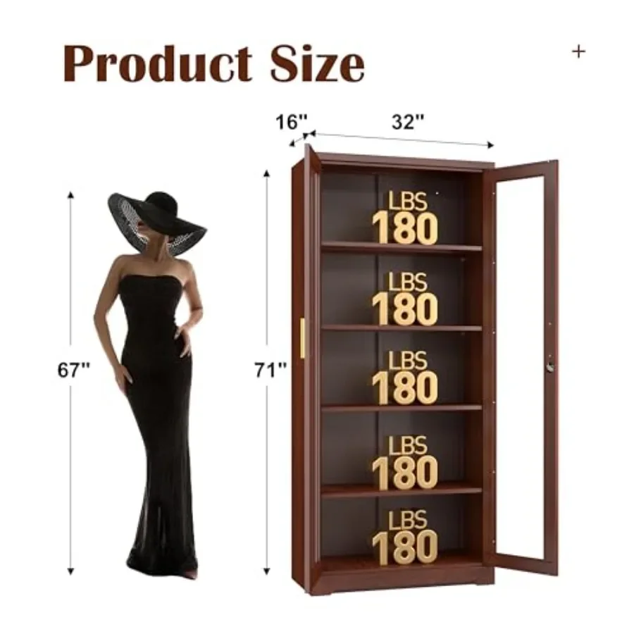 71 Glass Display Cabinet with Lock for Living Room, Tempered Glass, Black, Secure Storage and Elegant Showcase Design