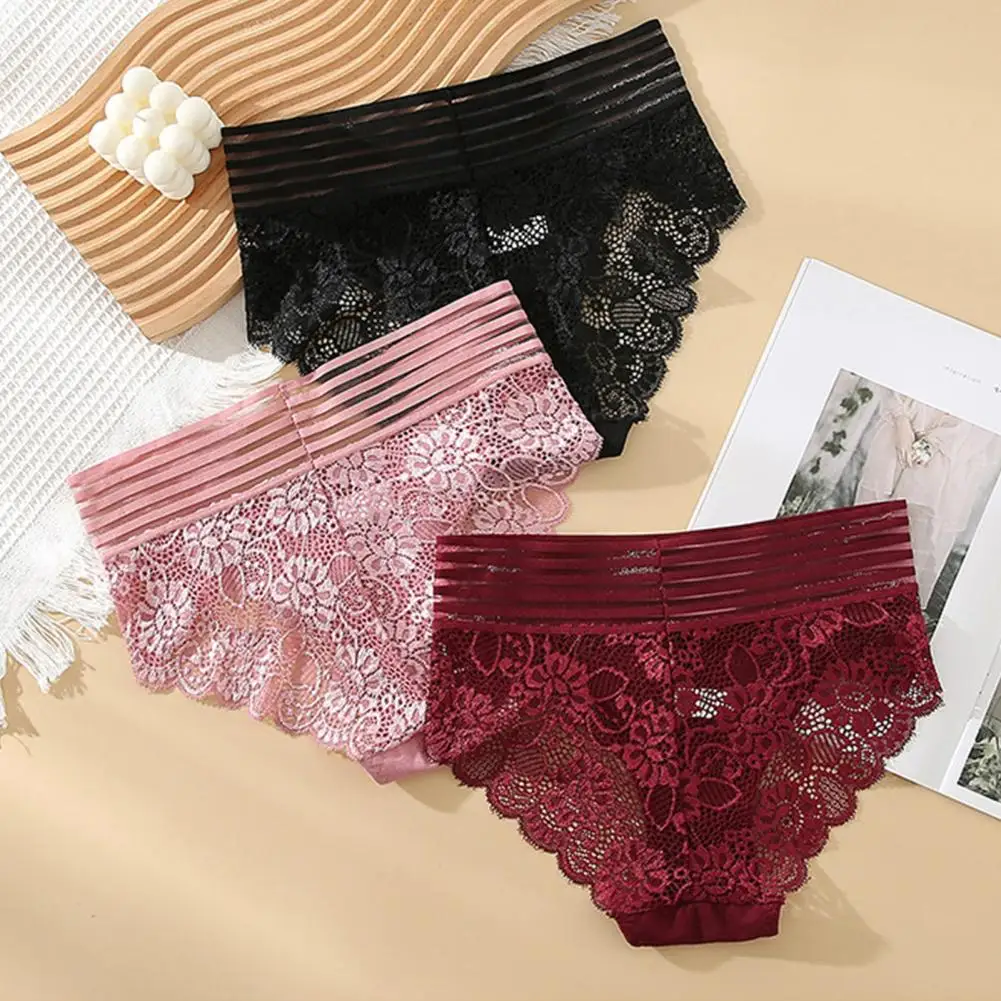 High-quality Lace Undergarments Comfortable Lace Bikini for Women Breathable Cotton Panties Pack with Stretchy Hipster Design