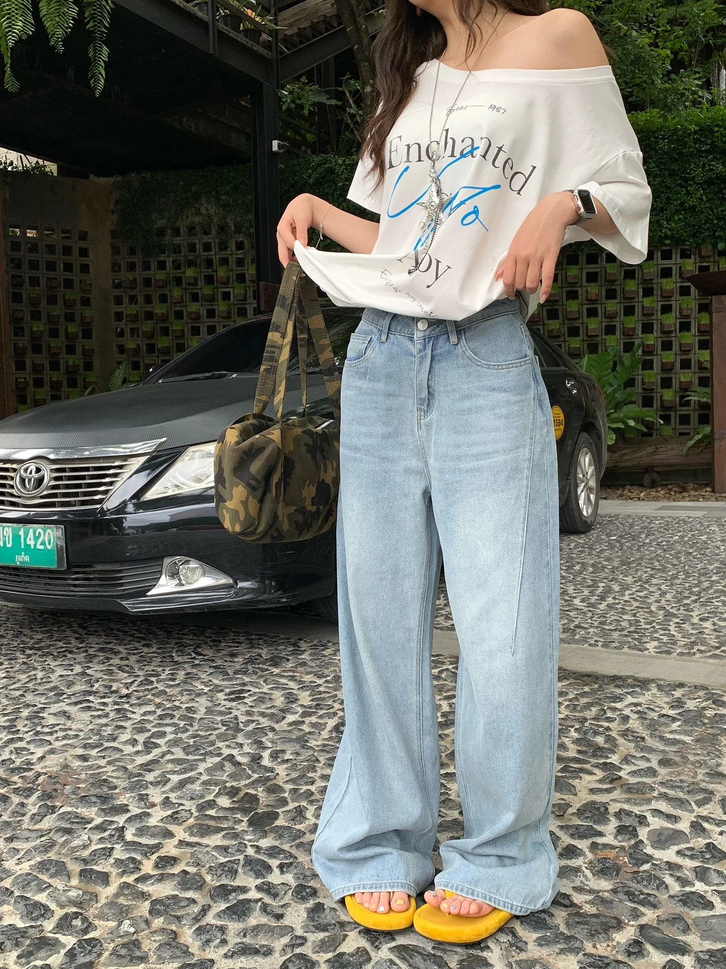 

Классические синие прямые широкие джинсы, женские повседневные брюки, новое поступление лета от Huanghuangjia, удобные свободные джинсовые брюки