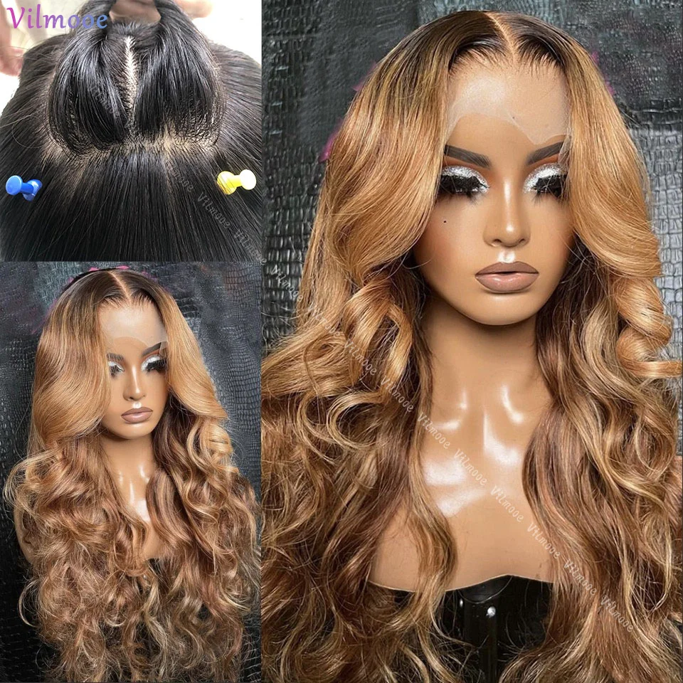 

13x4 Scalp Cap Highlight HD Lace Front Human Hair Wig Honey Blonde Body Wave Glueless Closure Wig For Women Brazilian Wigs