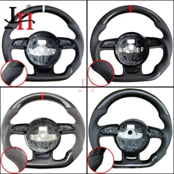 carbon fibreHalf perforated multifunctional steering wheel, flat bottomed sports steering wheel, suitable for Audi A4B8 Q3 A3 8V