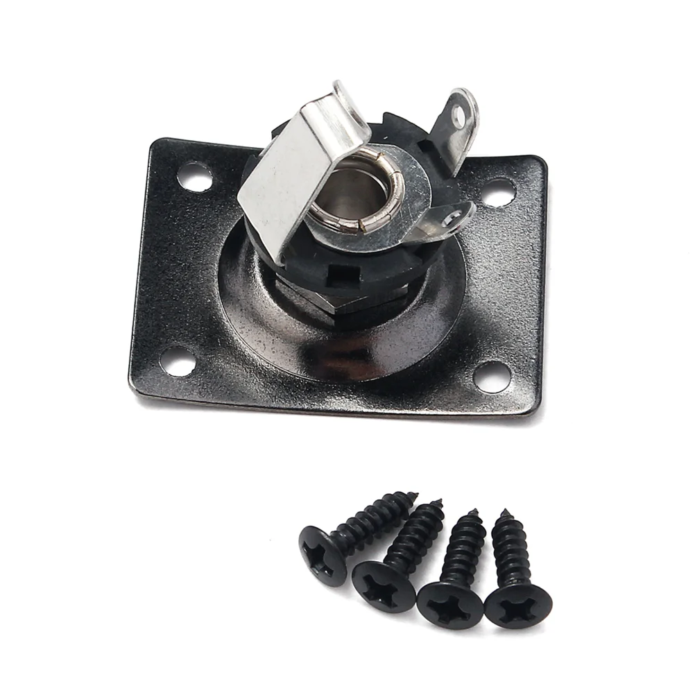 1/ 4 Inch 6 35mm Guitar Jack Socket Plate Square Jack Output Plate Electric Guitar Part Accessories with Screws Silver