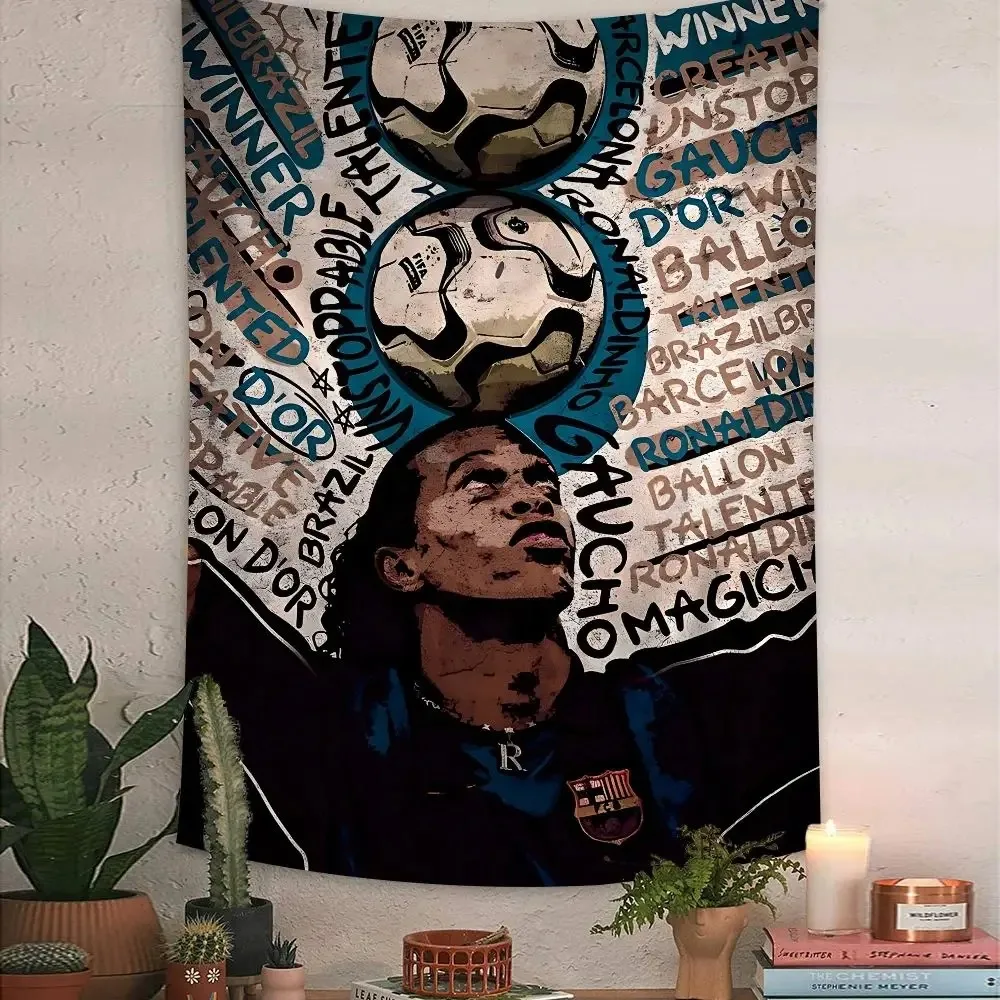Ronaldinho Football Tapestry Soccer Legend Wall Art Vintage Player Poster Print Home Decor Gift for Fans Sports Bedroom Decor