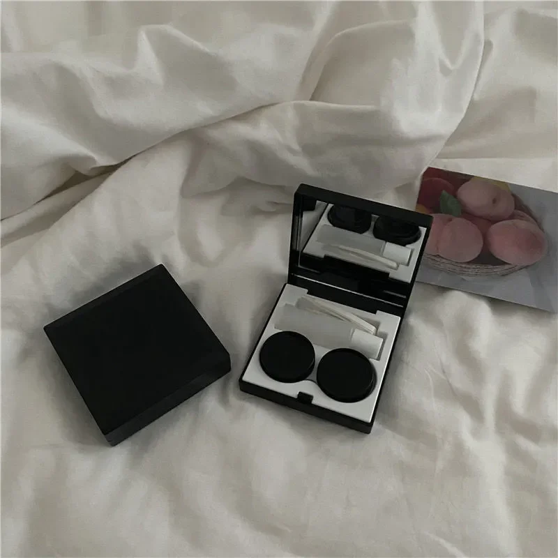 Solid Contact Lenses Storage Box Black Elegant Lens Container Women Ins High Grade Contacts Lens Case Men Portable Travel Set