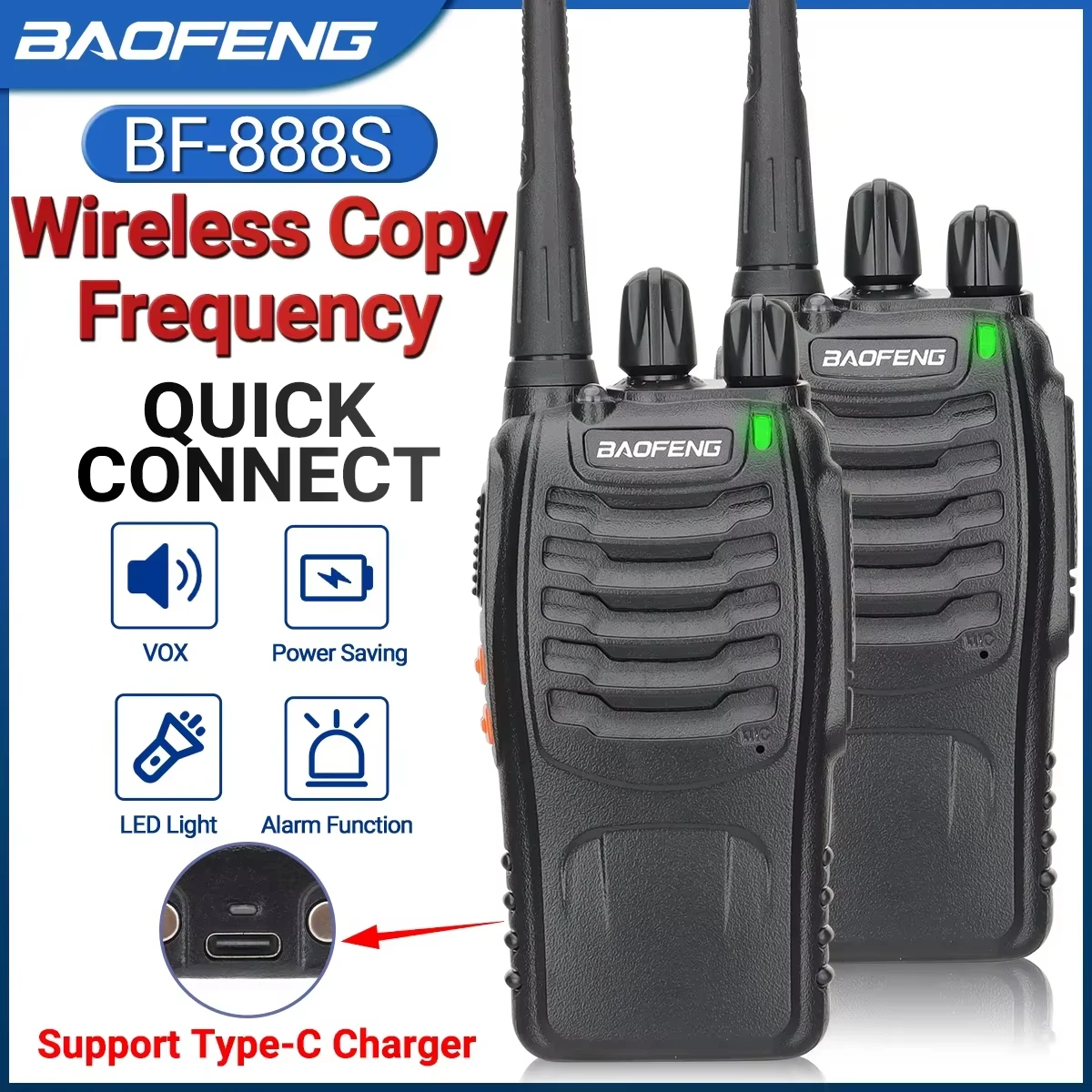 Baofeng BF-888S Pro Walkie Talkie Drahtlose Kopierfrequenz Langstrecken-UHF 400-470 MHz Tragbares Amateurfunkgerät für die Jagd