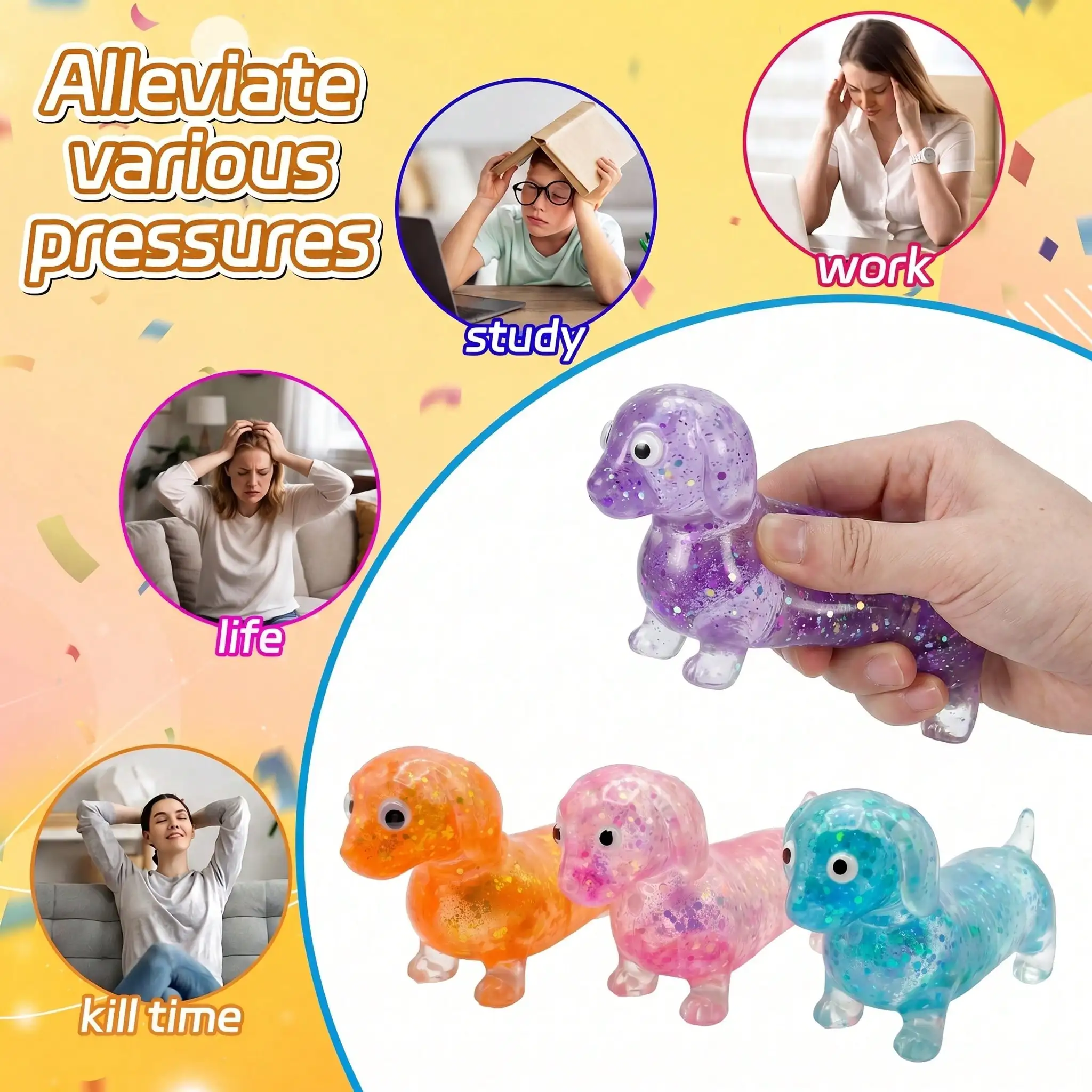 1Pc Transparent Colorful Dachshund Squeeze Toy, Sausage Dog Stretch Sensory Fidget for Stress Relief, Kids Classroom Prizes, Back to School Party Favors, Christmas Stocking Stuffers image 5