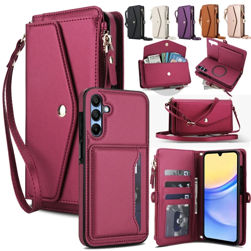 

Crossbody Leather Wallet Phone Case for Samsung Galaxy A57 A37 A17 A56 A36 A16 A55 A15 A54 A14 A73 A53 A13 A52 A12 Cards Cover