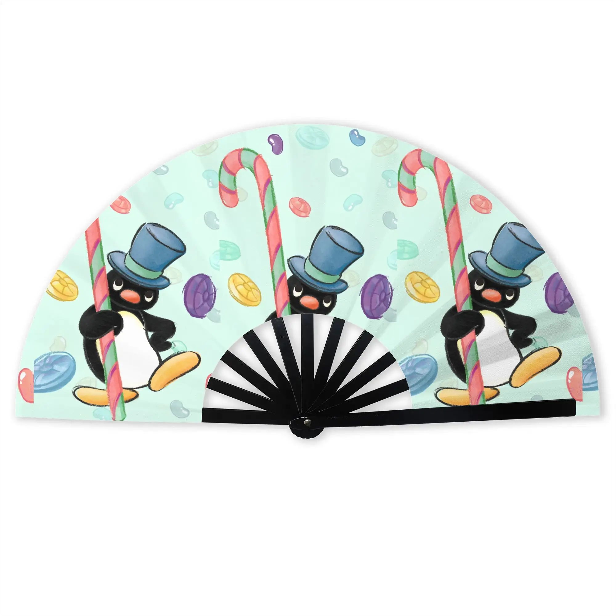 Customized Penguin Cartoon Manga Portable Pocket Fan Camping Japan Polyester Folding Fan Chinese Dance Handheld Cooling Fans