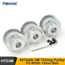 POWGE 30 Teeth 3M Timing Belt Pulley Bore 5/6/6.35/8/10/12/14mm Fit W=15mm HTD 3M Belt 30T 30Teeth HTD3M Pulley CNC Machine
