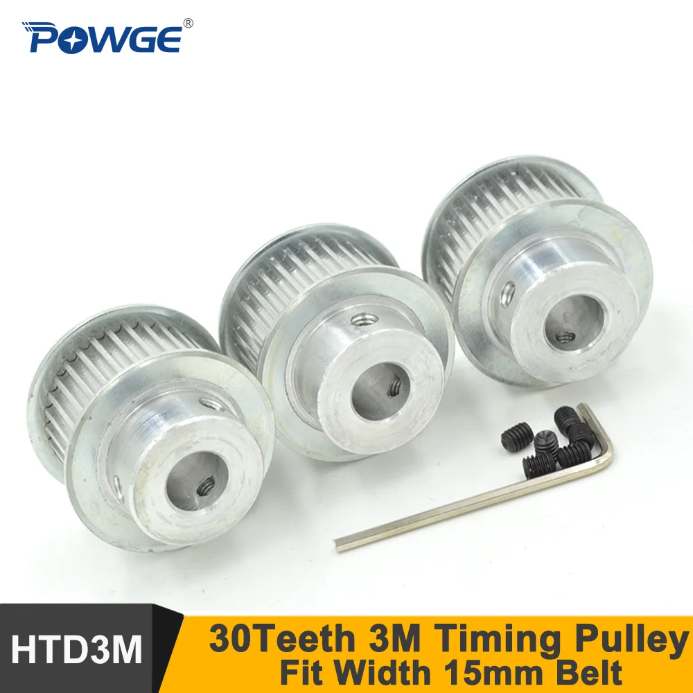 POWGE 30 Teeth 3M Timing Belt Pulley Bore 5/6/6.35/8/10/12/14mm Fit W=15mm HTD 3M Belt 30T 30Teeth HTD3M Pulley CNC Machine