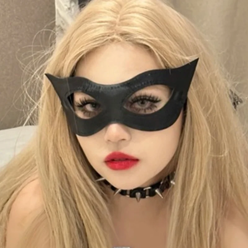 할로윈 코스프레 고양이 마스크 펑크 고딕 눈가리개 섹시 가죽 하라주쿠 파티 롤플레잉 동물 코스튬 하프 마스크 성인용 아동용