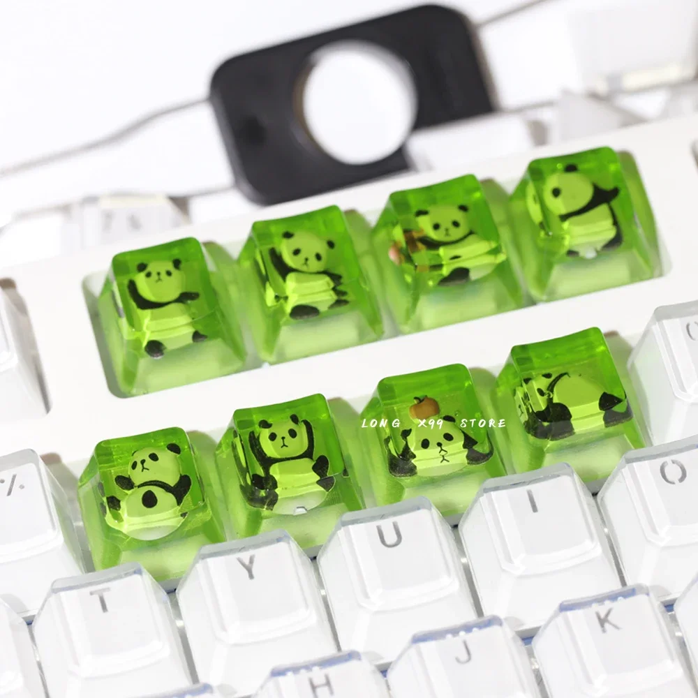 Lindo panda transparente Keycap OEM perfil hecho a mano resina personalizado Panda verde Keycaps eje transversal Teclado mecánico Keycap