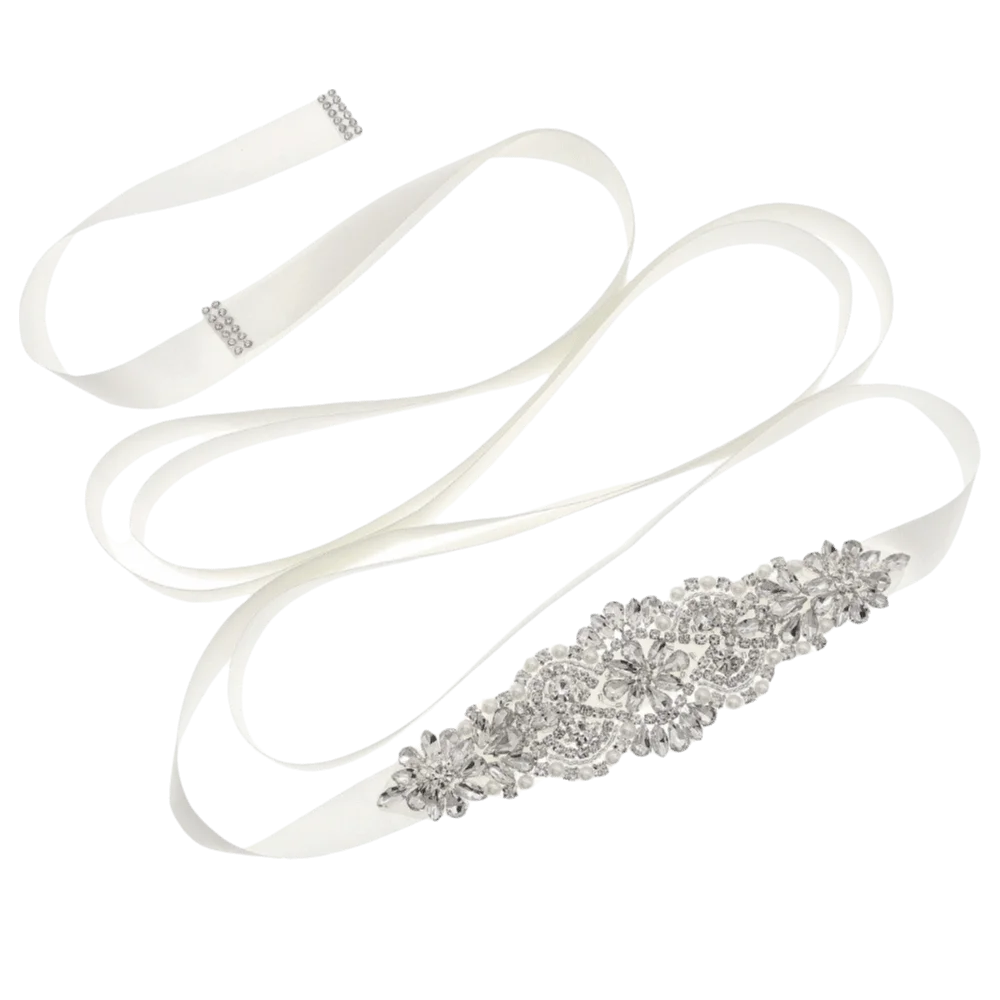 เข็มขัดแฟชั่นสำหรับเจ้าสาว สีเงิน เข็มขัดแต่งงานแบบยาว ประดับคริสตัล สไตล์เกาหลี ผ้าคาดเอวสำหรับเจ้าสาวในงานแต่งงาน