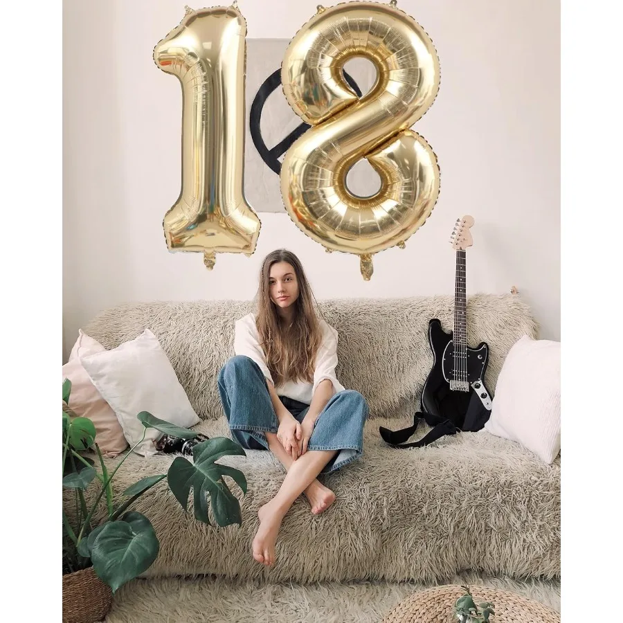 40 Inch Light Gold 16 Number Balloons White Gold Giant 16 Foil Mylar Helium Large Digital Balloon Champagne Gold Birthday Numbe