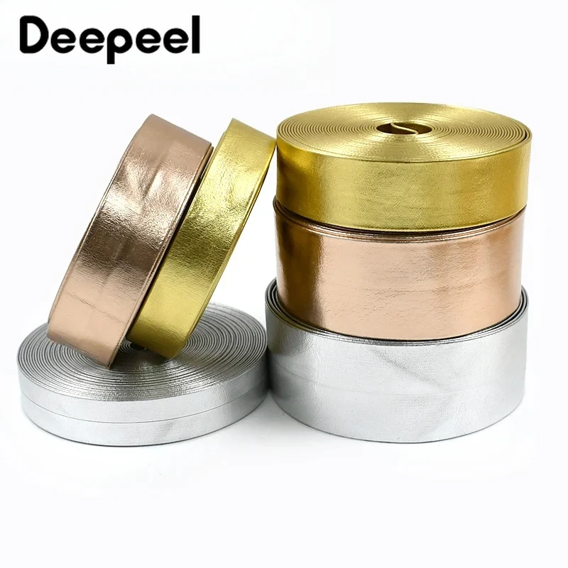 5M PU หนังสังเคราะห์ Webbing เทป 5-50 มม.ทองเงินริบบิ้น Band สายคล้องกระเป๋าสร้อยคอเชือกสร้อยข้อมือเสื้อผ้า BIAS Binding CRAFT