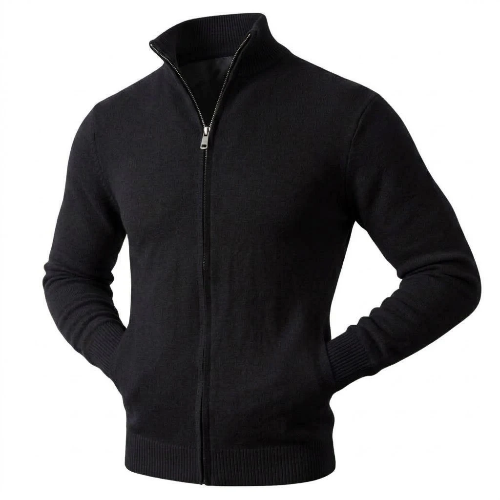 Herbst Herren Casual Stehkragen Strickjacke mit Reißverschluss Winter Warmer Pullover Mantel Oberbekleidung Langarm Streetwear Top – Detail 8